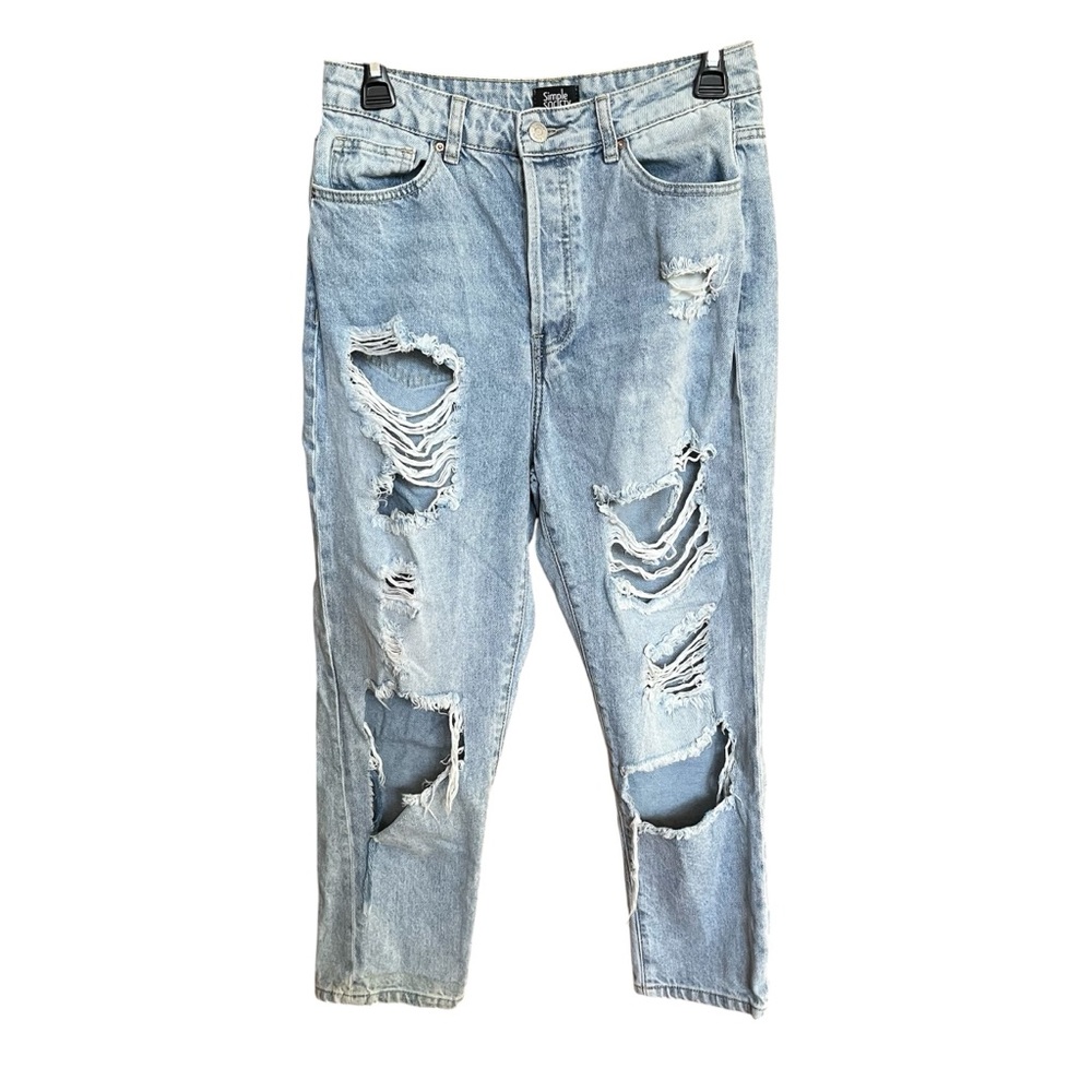 Simple Society Mom Jeans 9/29 High Waist Button Fly Distressed Light Wash